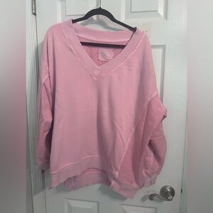 Aerie Soft Pink V-Neck Sweatshirt, Size M